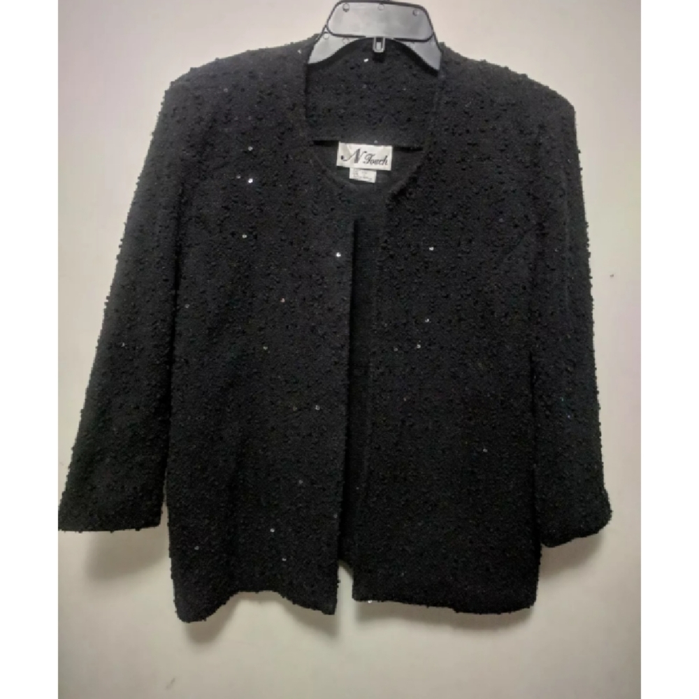 NTouch Black 3/4 Sleeve Sequins Open Front Jacket